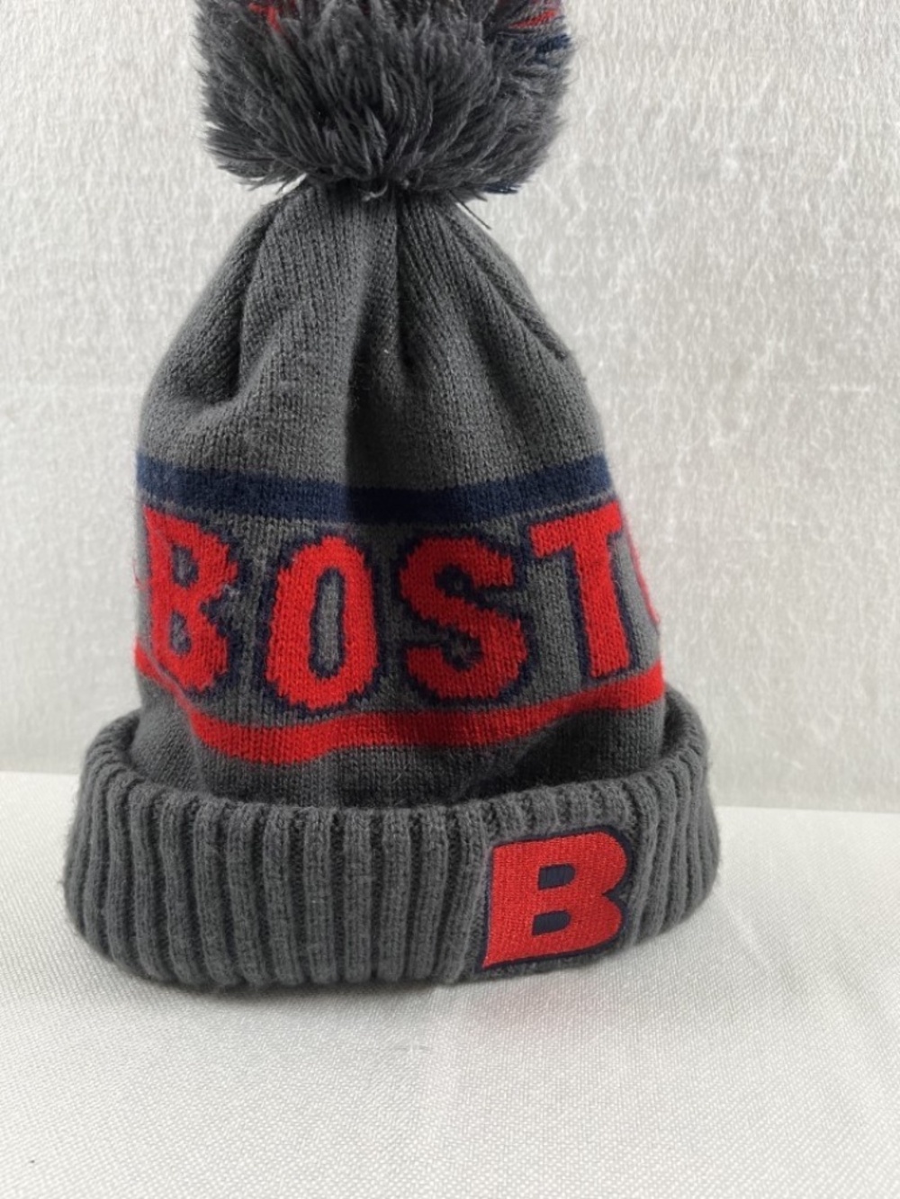 Robin Ruth Boston City Souvenir Winter Beanie Hat with Pom Grey Red Blue
